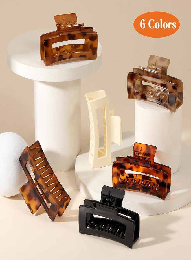 Auseibeely 6 Pcs Rectangle Tortoise Shell Claw Clip - 3.35 Inch Medium Hair Clips for Women and Girls, Non-slip Square Claw Clips for Thick/Thin Hair, Banana Jaw Clips Accessories for Gift - Image 5